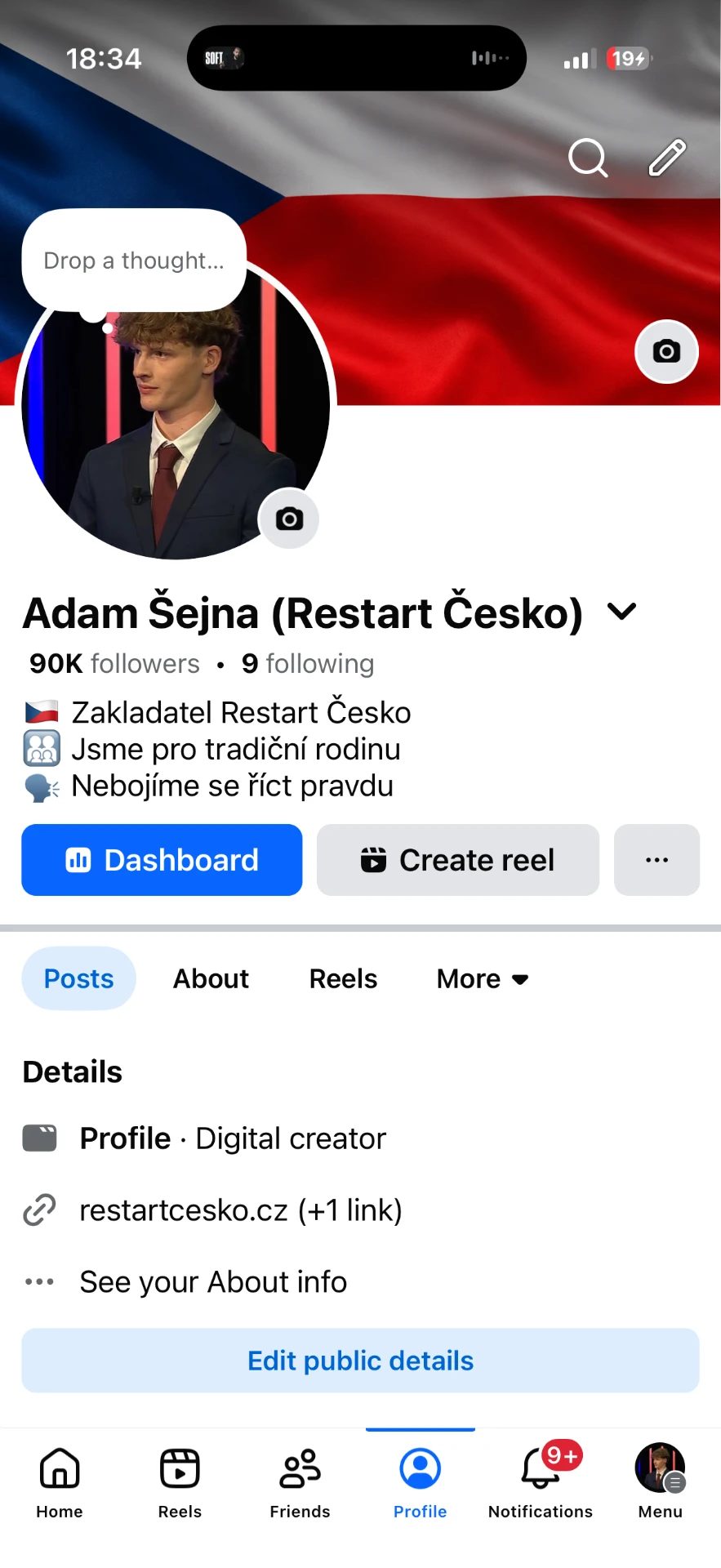 Profil Restart Česko na Facebooku s 90 tisíci sledujícími