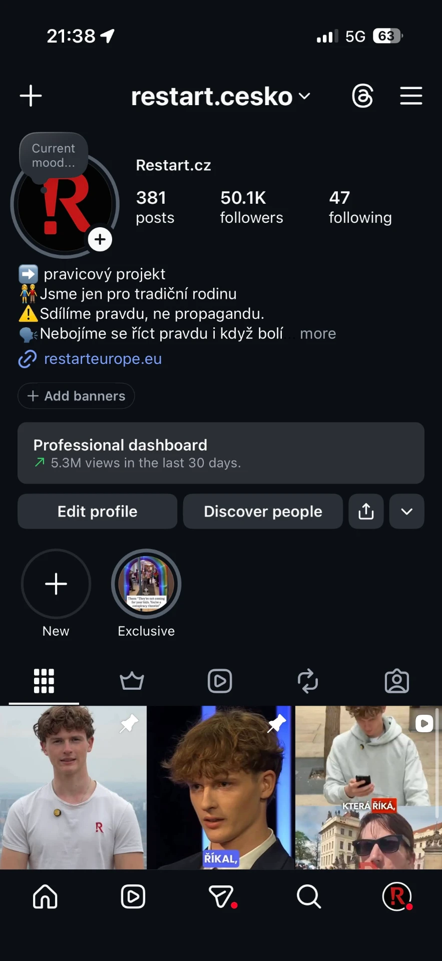Profil Restart Česko na Instagramu s 50 tisíci sledujícími